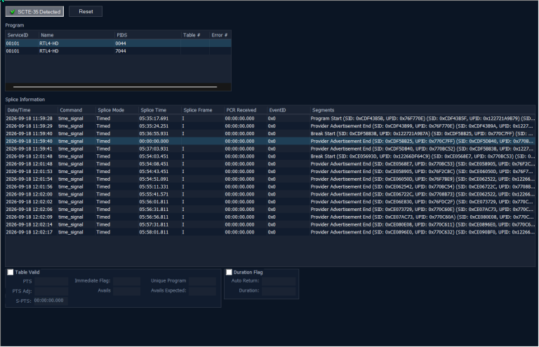 DVBAnalyzer: SCTE-35 Viewer