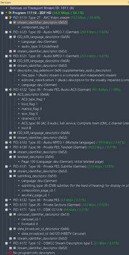 DVBAnalyzer: Services and descriptors