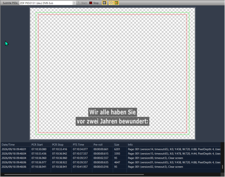 DVBAnalyzer: Subtitle Viewer