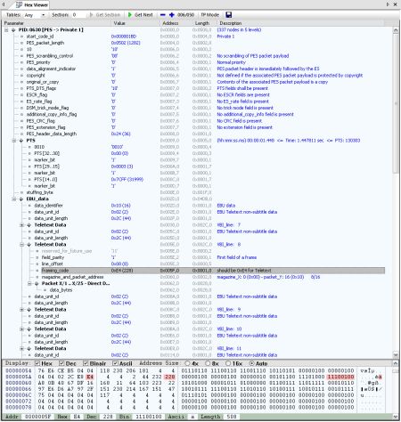 DVBAnalyzer: Hex Viewer - Teletext