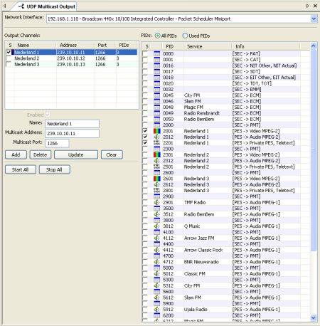 DVBAnalyzer: UDP Multicast Output